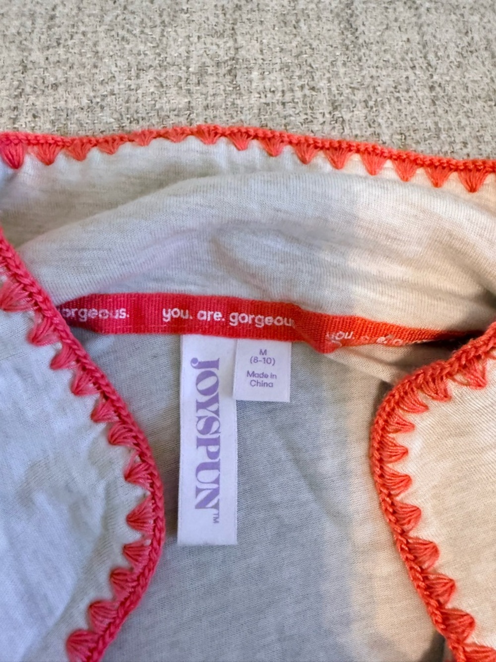 Cream Short-Sleeve Pajama Set with Coral Trim - Picture 2 of 2